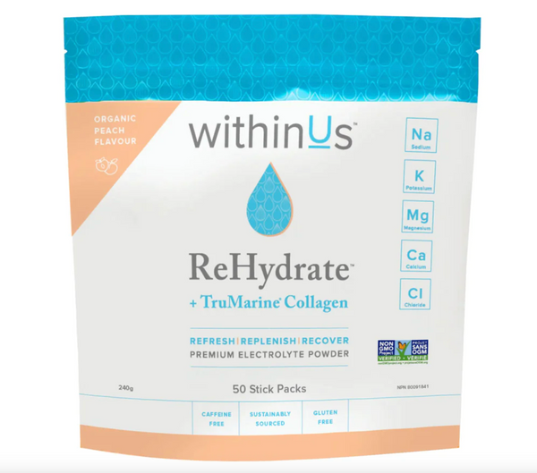 withinUs ReHydrate + TruMarine Collagen Stick Packets Peach